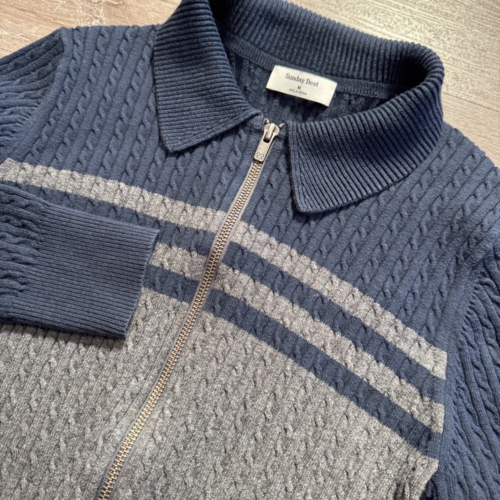 Sunday Best Sweater Women M Blue Gray Cotton Cashmere Meadow Cable Knit Heritage